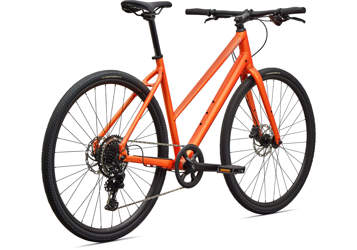 2027 Specialized Sirrus X 2.0 Step-Thru Urban Fitness Bike - Gloss Tangerine / Shadow Silver Frost Reflective image 2