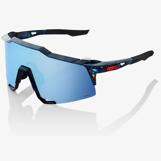 100% Speedcraft Cycling Sunglasses - Black Holographic/Hiper Blue Multilayer Mirror Lens