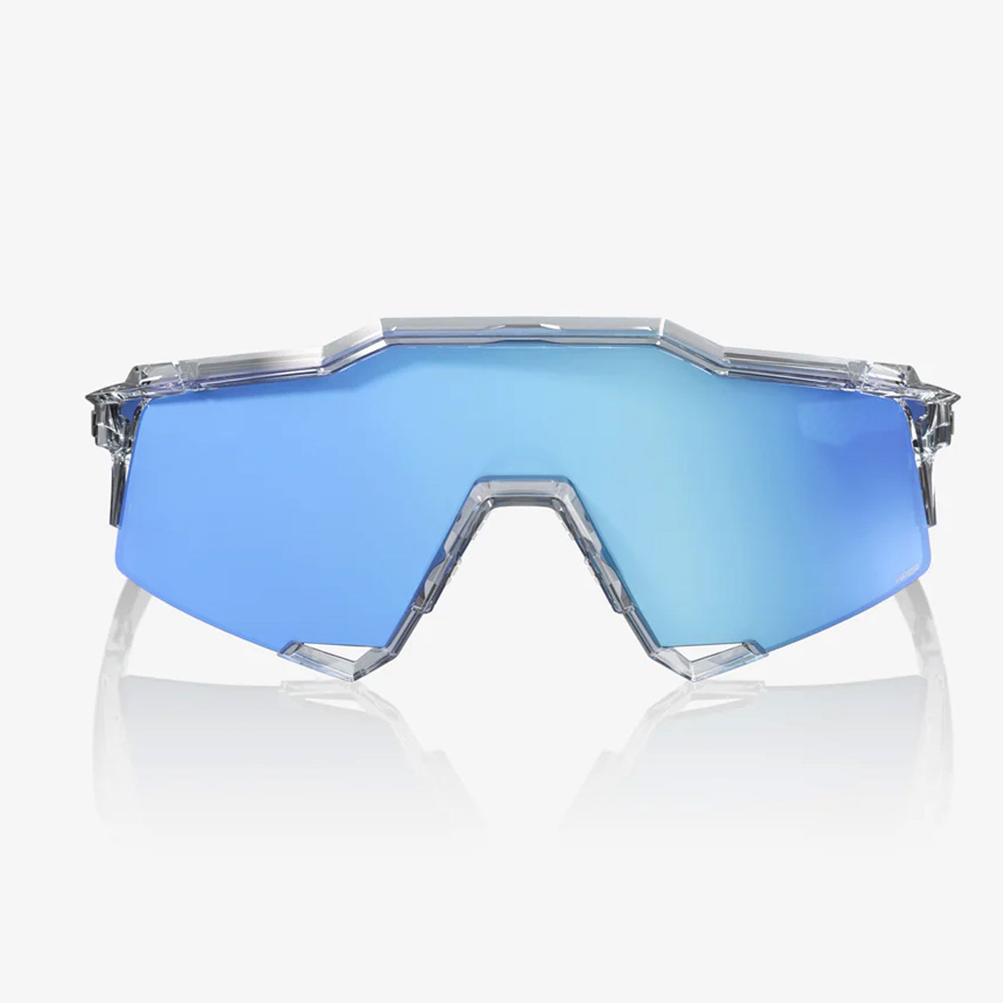 100% Speedcraft Unisex Cycling Sunglasses, Polished Translucent Clear, Hiper Blue Multilayer Mirror Lens front view