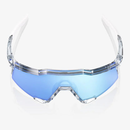 100% Speedcraft Unisex Cycling Sunglasses, Polished Translucent Clear, Hiper Blue Multilayer Mirror Lens top view