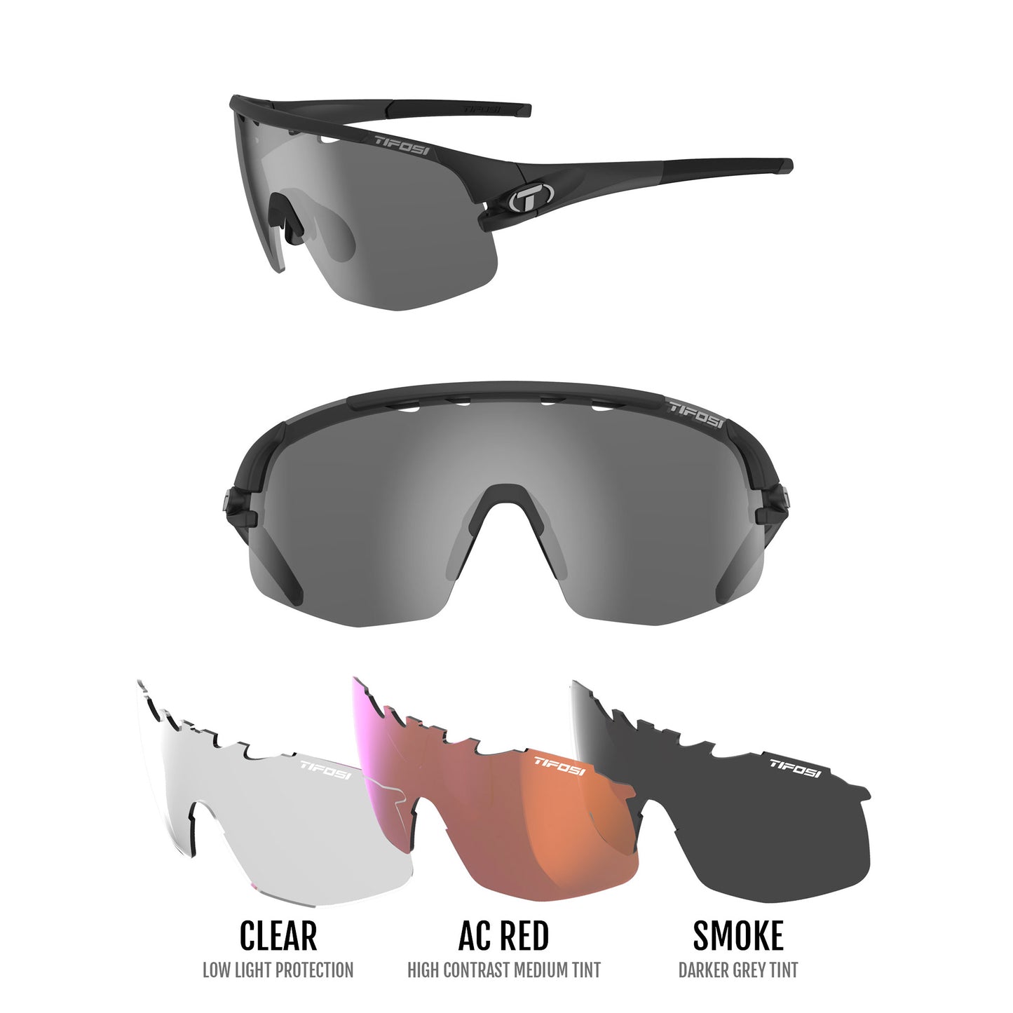 Tifosi Sledge Lite Cycling Sunglasses With Three Interchangeable Lenses - Matt Black