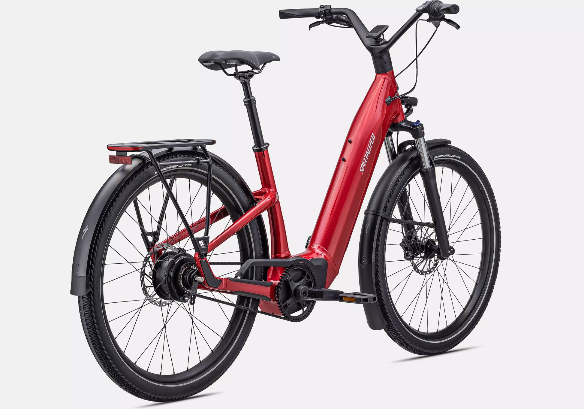 Specialized Turbo Como 4.0 IGH Unisex Electric Urban Bike, Red Tint/Silver Reflective rear view