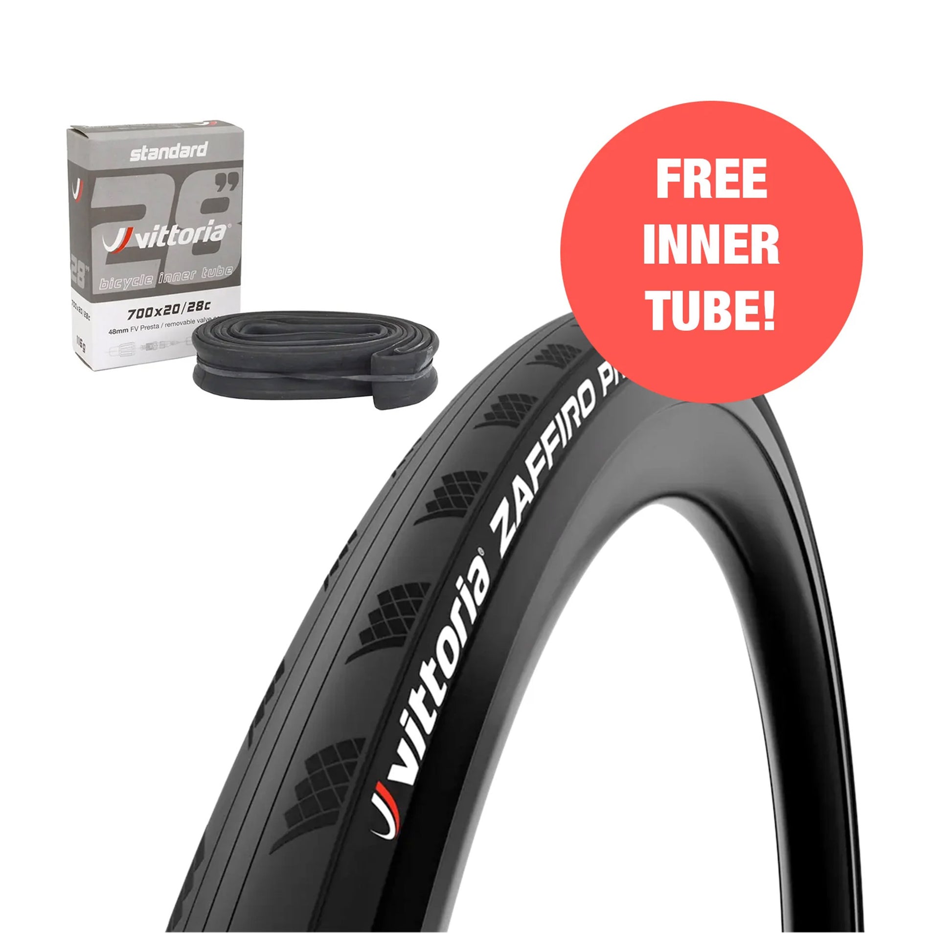 Vittoria Zaffiro Pro G2 Road Tyre + FREE Inner Tube 700x28mm, Black