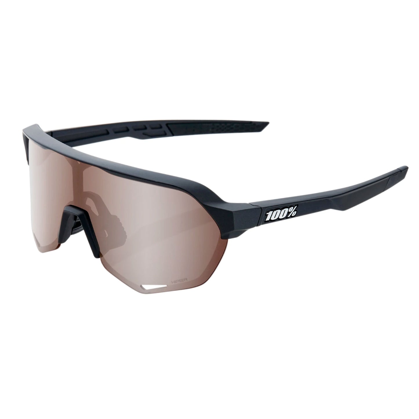 100% S2 Cycling Sunglasses - Soft Tact Black with HiPER Crimson Silver Mirror Lens