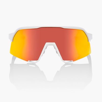 100% S3 Cycling Sunglasses - Soft Tact White With Hiper Red Multilayer Mirror Lens + Clear Lens