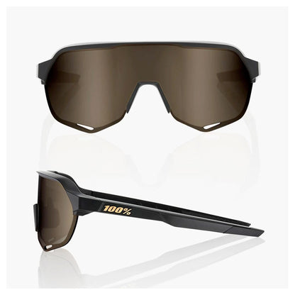 100% S2 Cycling Sunglasses - Matt Black with Soft Gold Mirror + Clear Lens