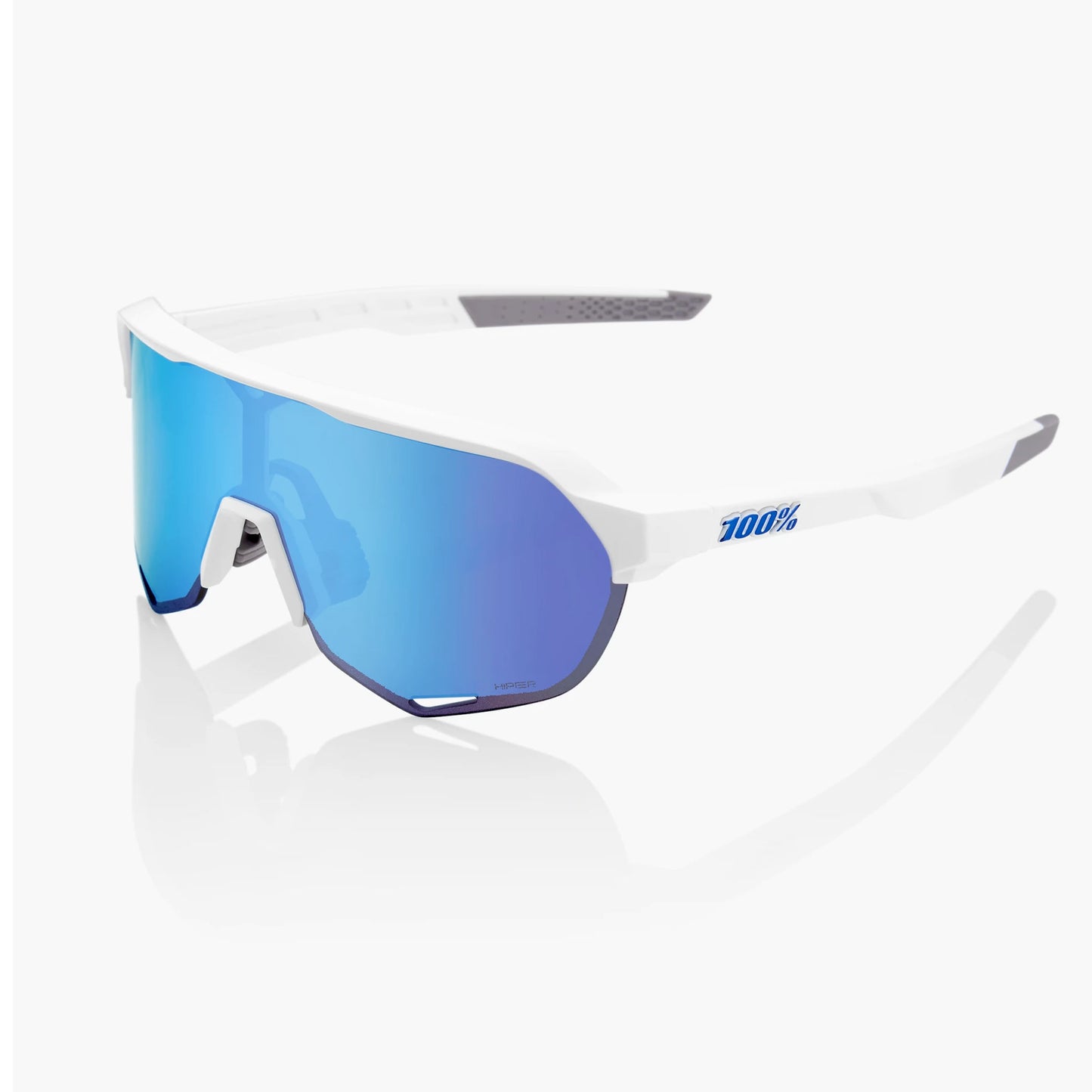 100% S2 Cycling Sunglasses - Matt White with HiPER Blue Multilayer Mirror Lens + Clear Lens