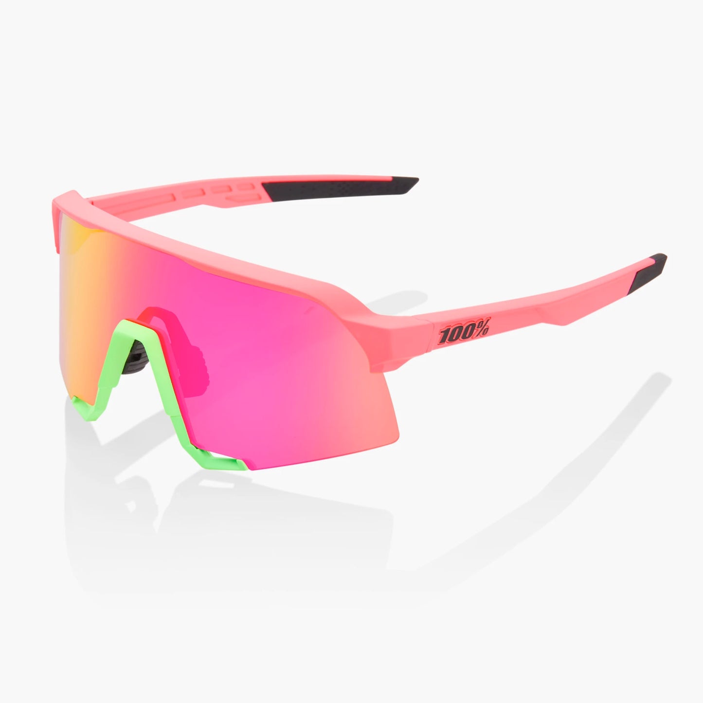 100% S3 Cycling Sunglasses - Matt Washed Out Neon Pink With Purple Multilayer Mirror Lens + Clear lens buy niow at Woolys Wheels bike shop Sydney