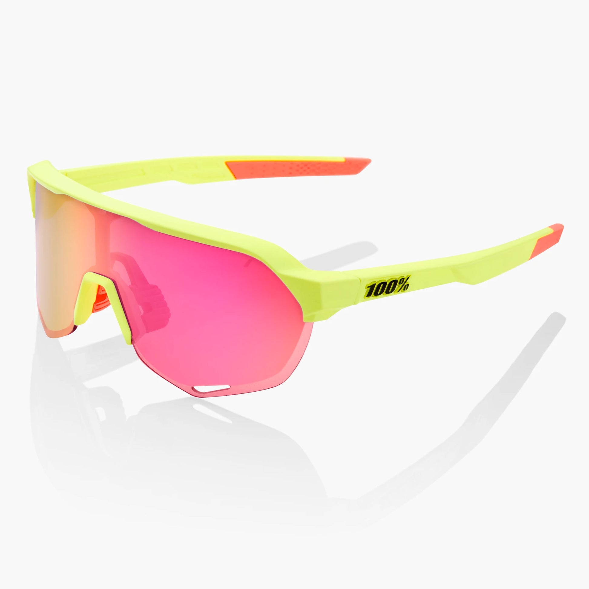 100% Speedcraft Cycling Sunglasses - Matt Washed Out Neon Yellow with Purple Multilayer Mirror + Clear Lens Woolys Wheels Sydney