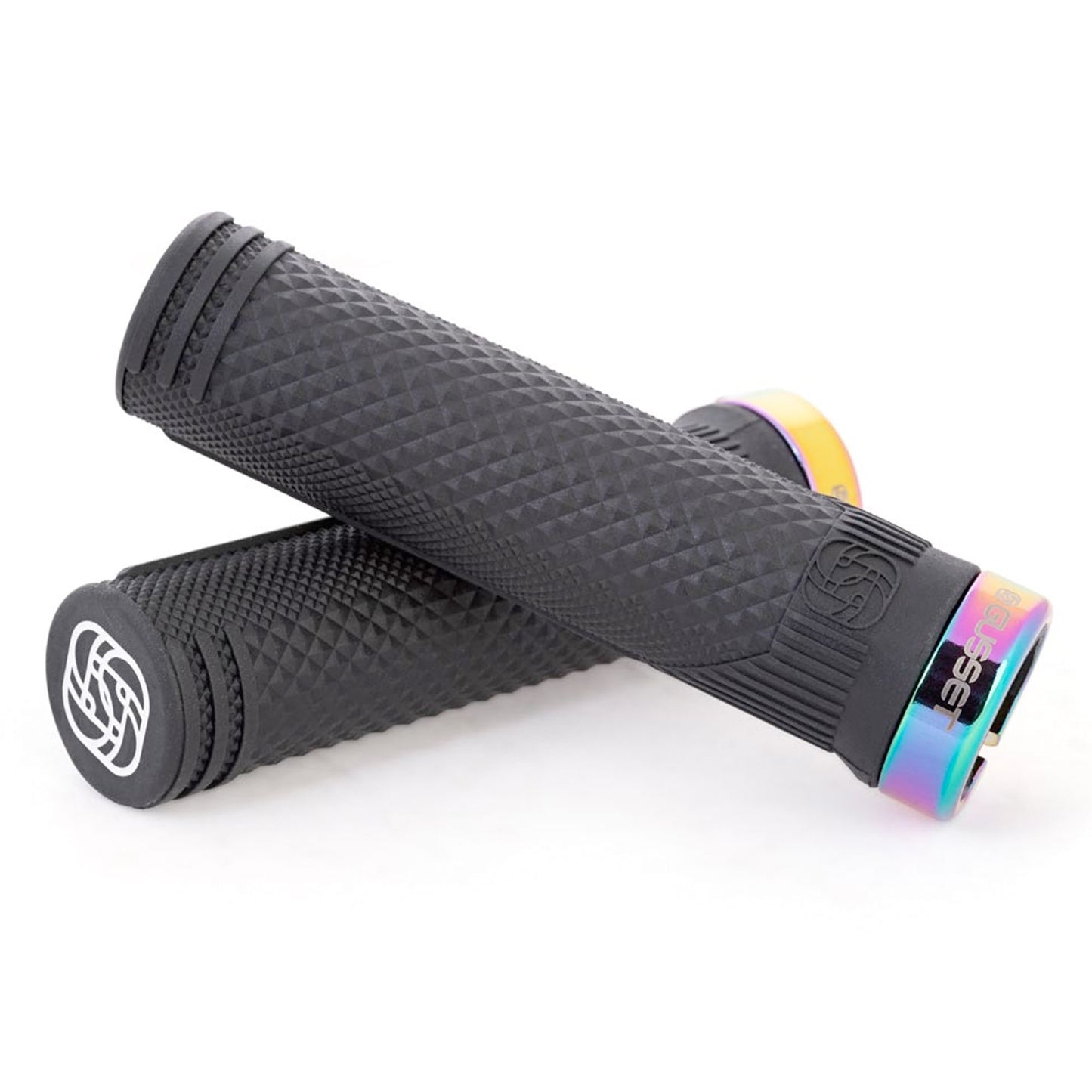 Gusset S2 Lock-On Extra Soft Compound MTB Grips, Oil Black - Woolys Wheels