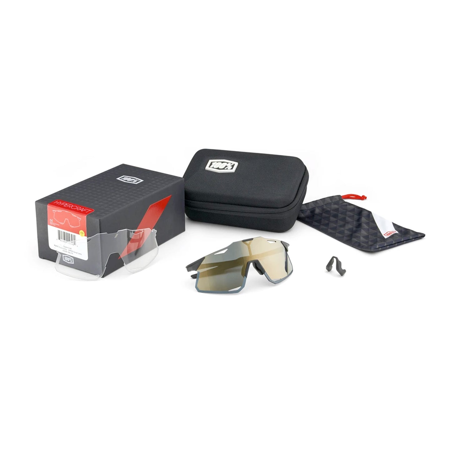 100% Hypercraft Cycling Sunglasses - Gloss Black with Photochromic Lens + Clear Lens