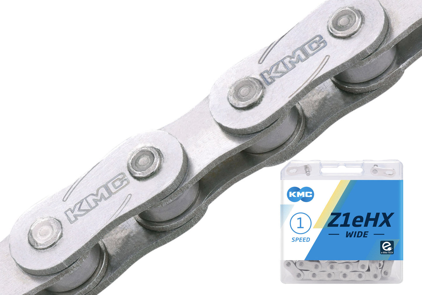 KMC Single Speed Chain, Z1eHX Wide Chain, 1/2” X 112 Link, Silver