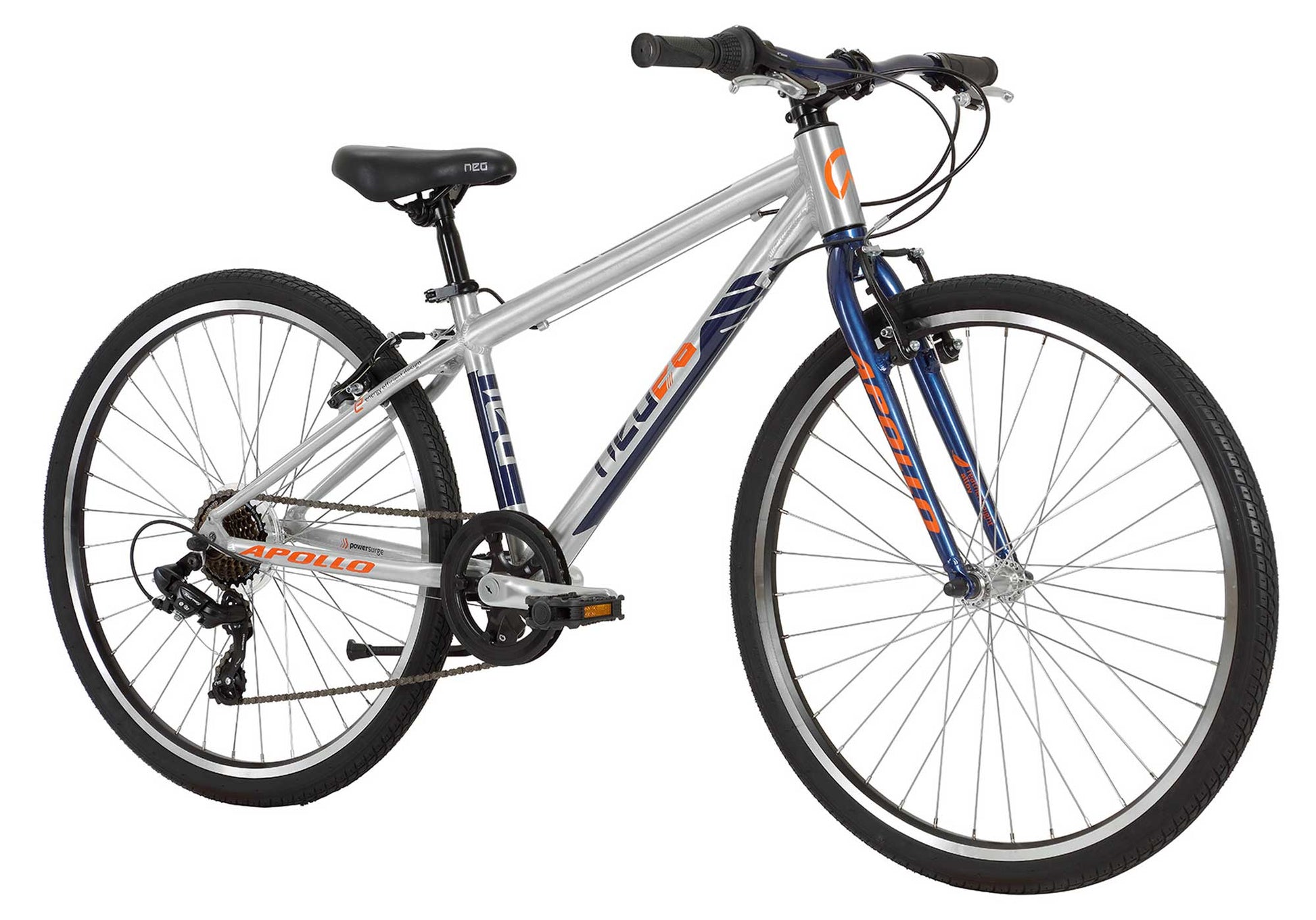 Neo 26" 7-Speed Boys Bike, Brushed Alloy/Blue/Orange