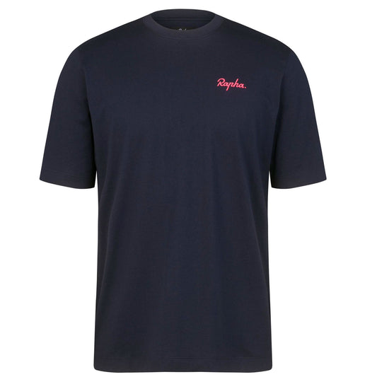 Rapha Men's Logo T-Shirt, Dark Navy/Hi-Viz Pink