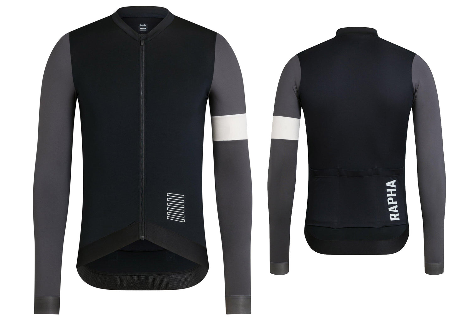 Rapha Mens Pro Team Long Sleeve Training Jersey, Black/Carbon Grey/White, Woolys Wheels Sydney