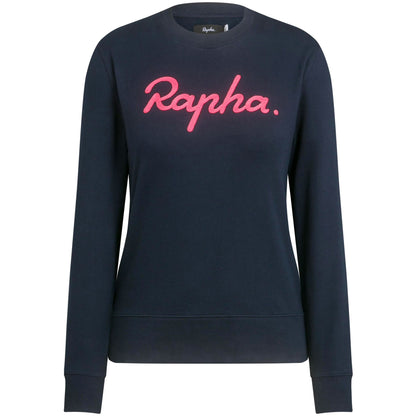 Rapha Women's Logo Sweatshirt, Dark Navy/Hi-Viz Pink