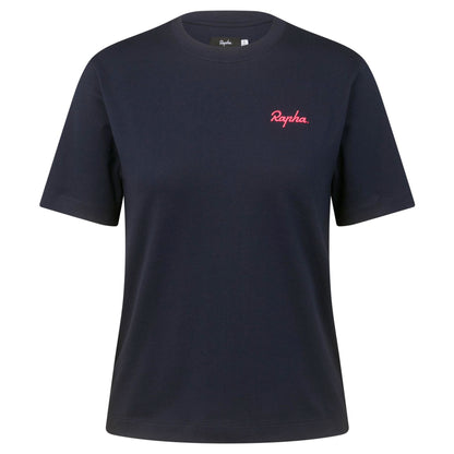 Rapha Women's Logo T-Shirt, Dark Navy/Hi-Viz Pink