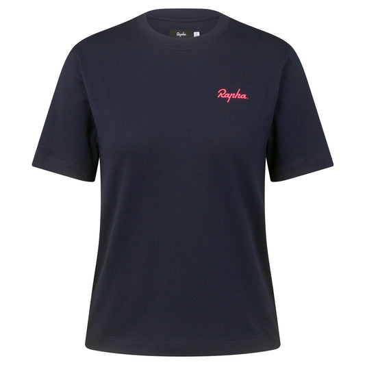 Rapha Women's Logo T-Shirt, Dark Navy/Hi-Viz Pink