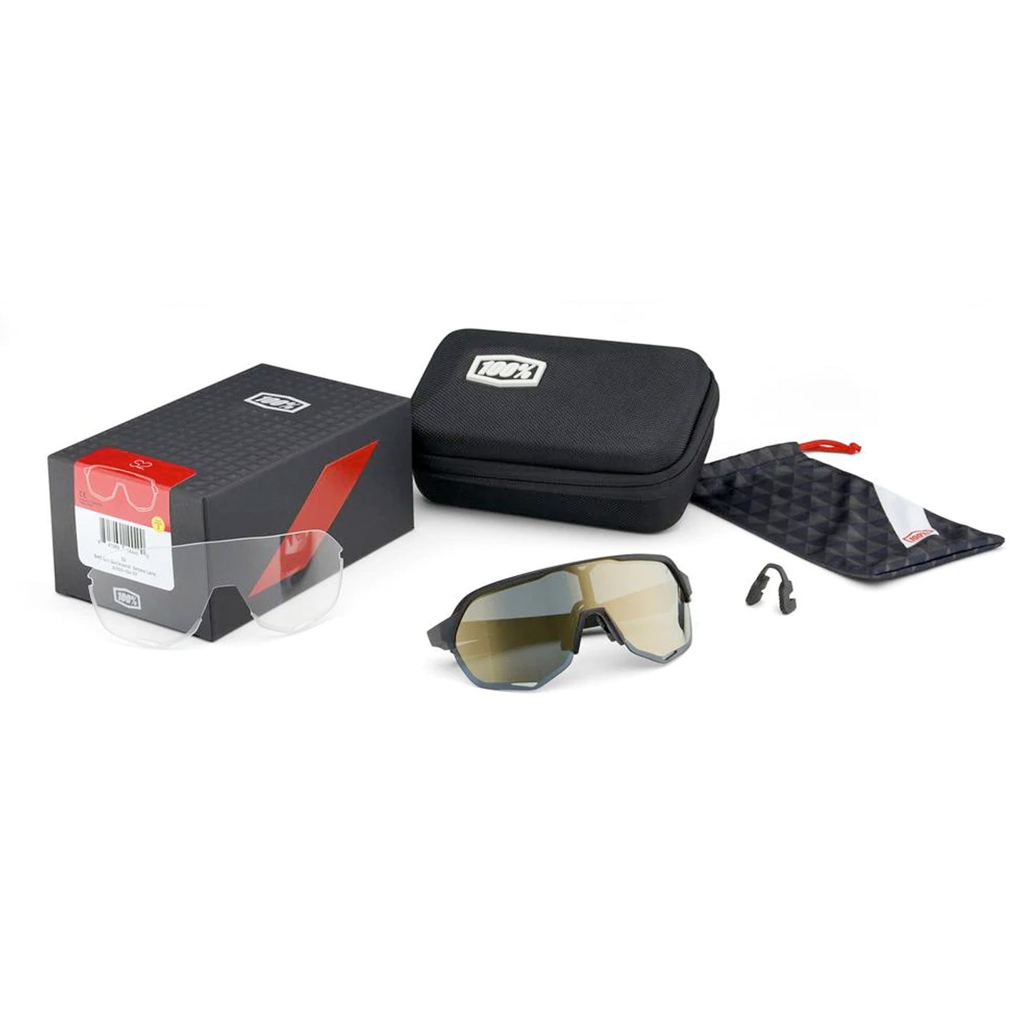100% S2 Cycling Sunglasses - Soft Tact Black with HiPER Crimson Silver Mirror Lens
