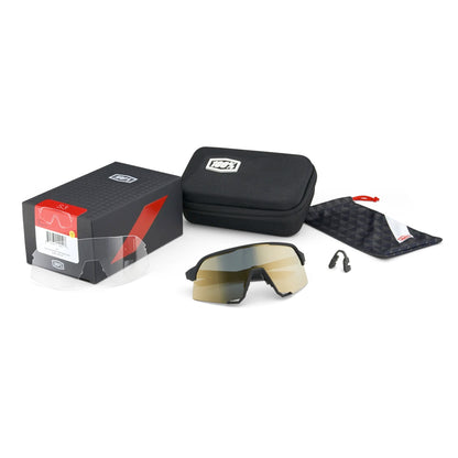 100% S3 Cycling Sunglasses - Matte Black HiPER® Blue Multilayer Mirror Lens + Clear Lens Included