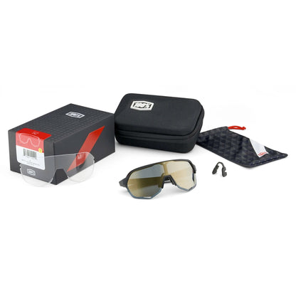 100% Speedcraft Cycling Sunglasses - Soft Tact Oxyfire with Dark + Clear Lens