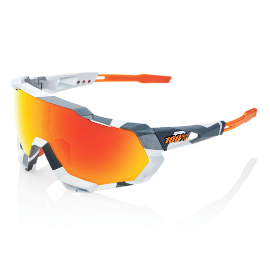 100% Speedtrap Cycling Sunglasses - Soft Tact Grey Camo with HiPER Red Multilayer Mirror Lens