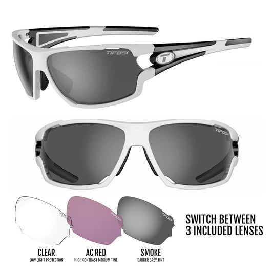 Tifosi Amok Sunglasses, White/Black with three lenses