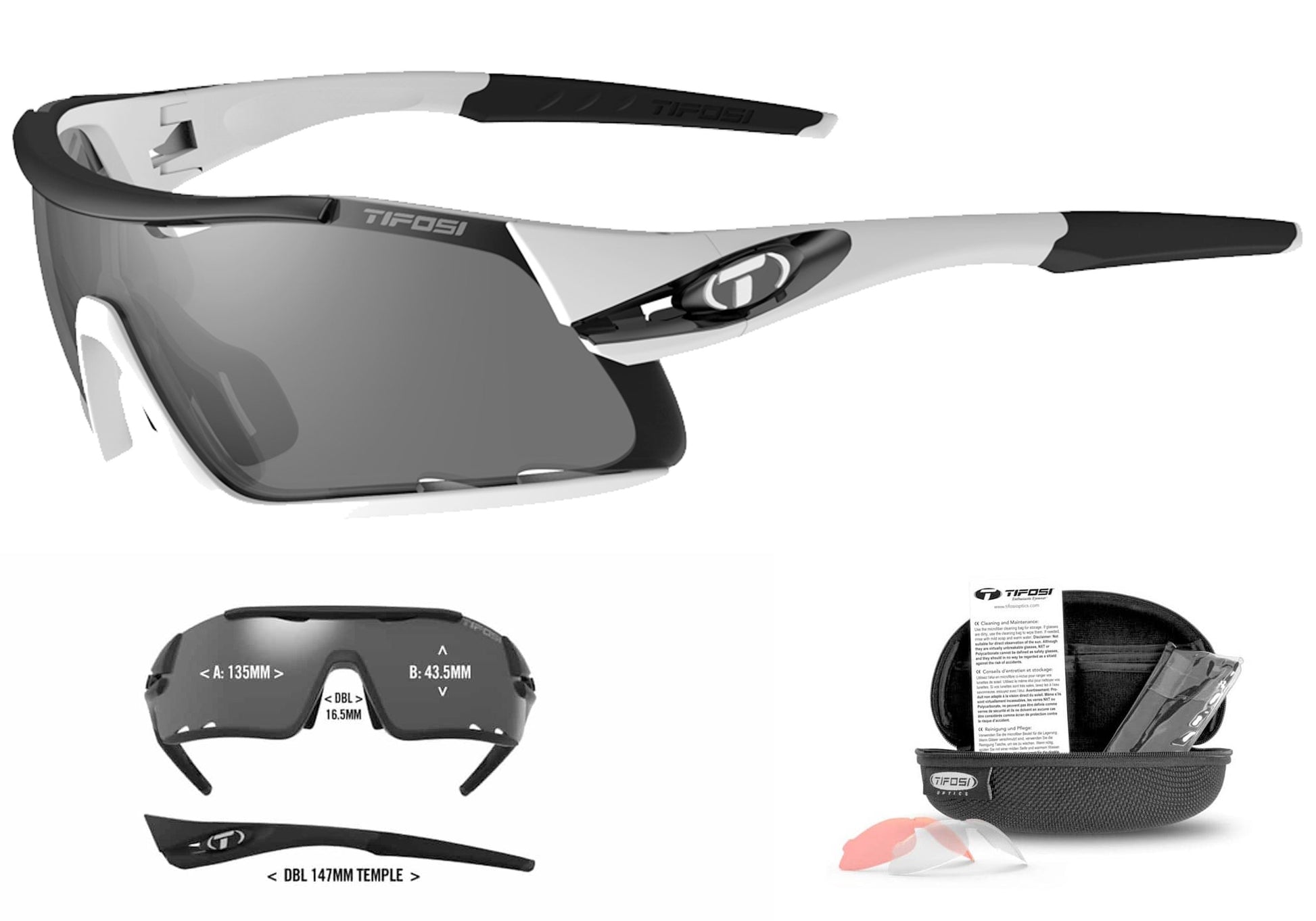 Tifosi Davos Sunglasses, White/Black with 3 lenses Woolys Wheels Sydney
