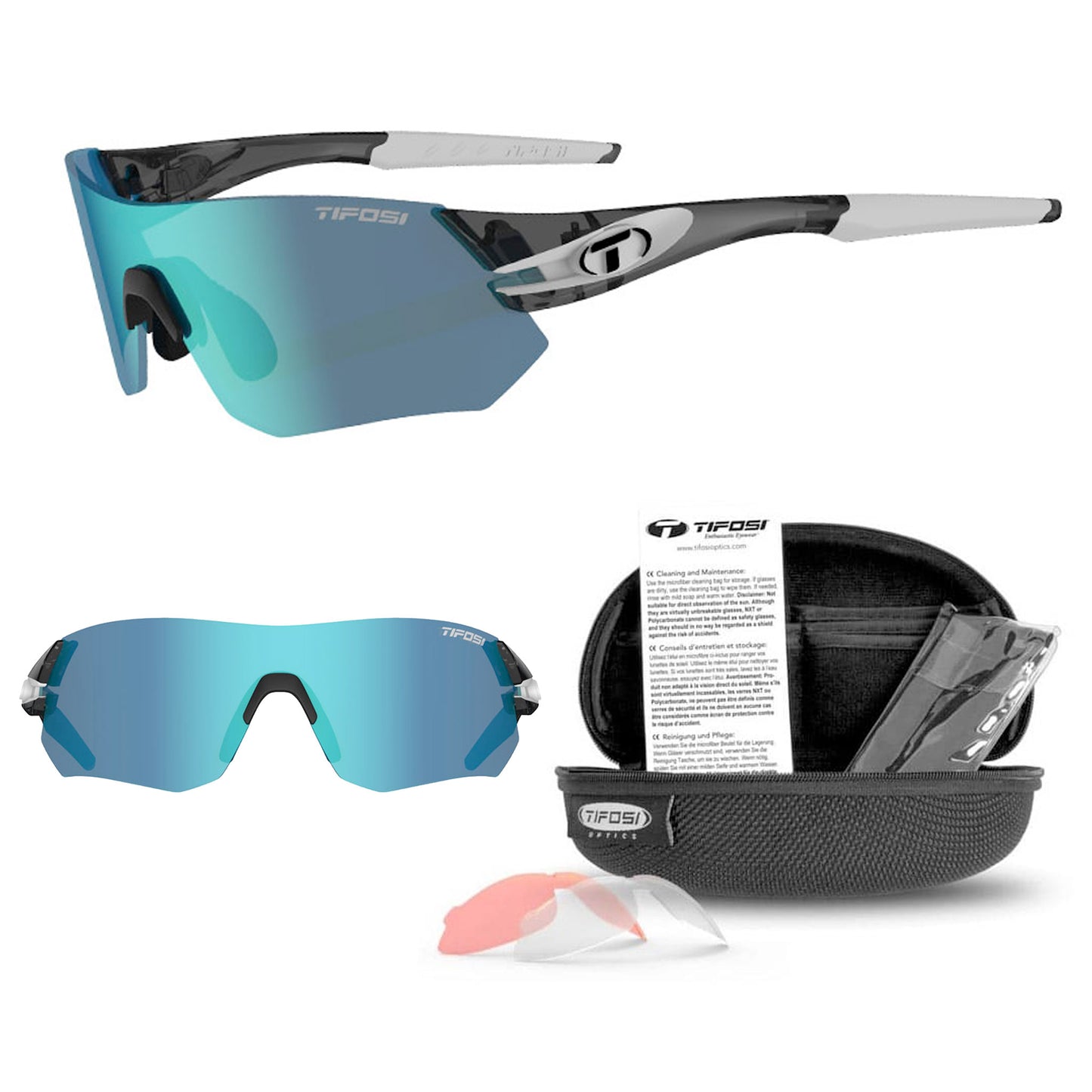 Tifosi Tsali Cycling Sunglasses With Three Interchangeable Lenses - Crystal Smoke/White buy online at Woolys Wheels Sydney with free delivery