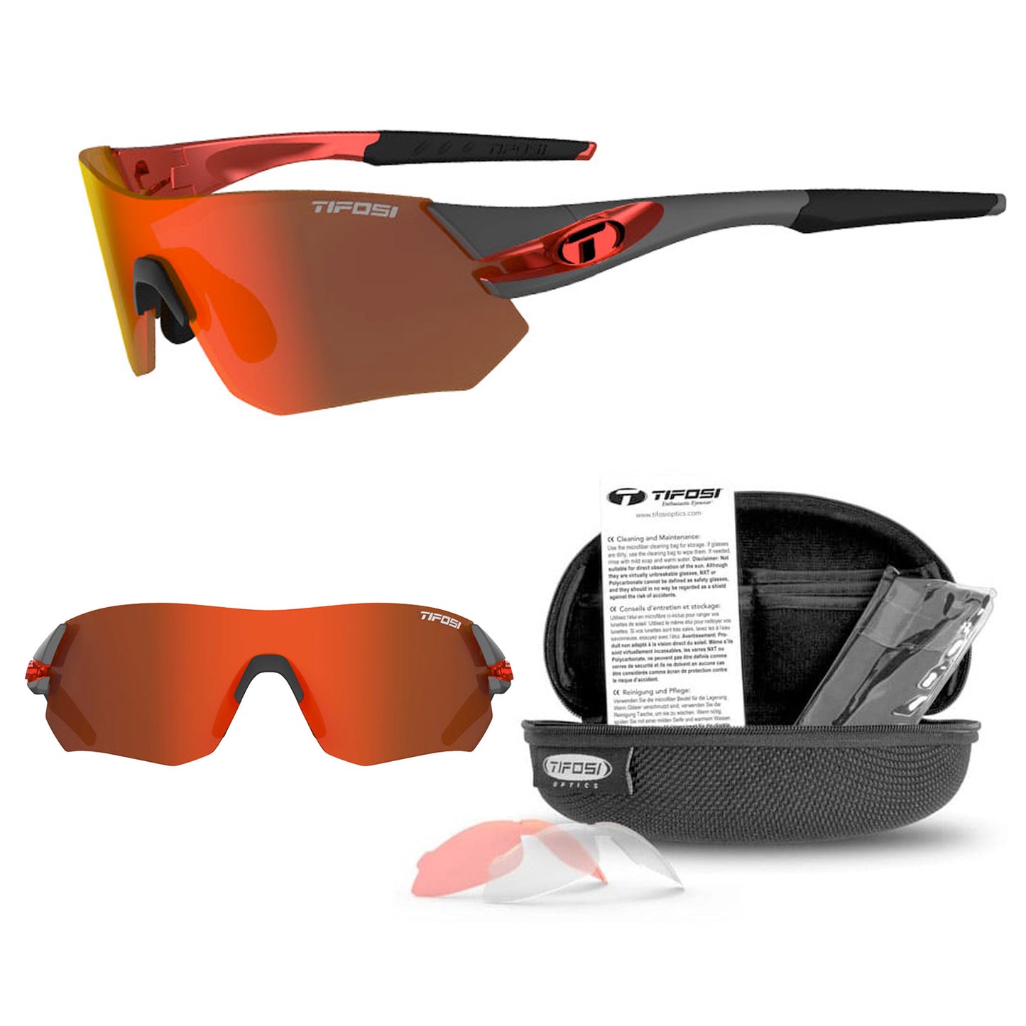 Tifosi Tsali Cycling Sunglasses With Three Interchangeable Lenses - Gunmetal/Red buy now at Woolys Wheels Sydney with free delivery