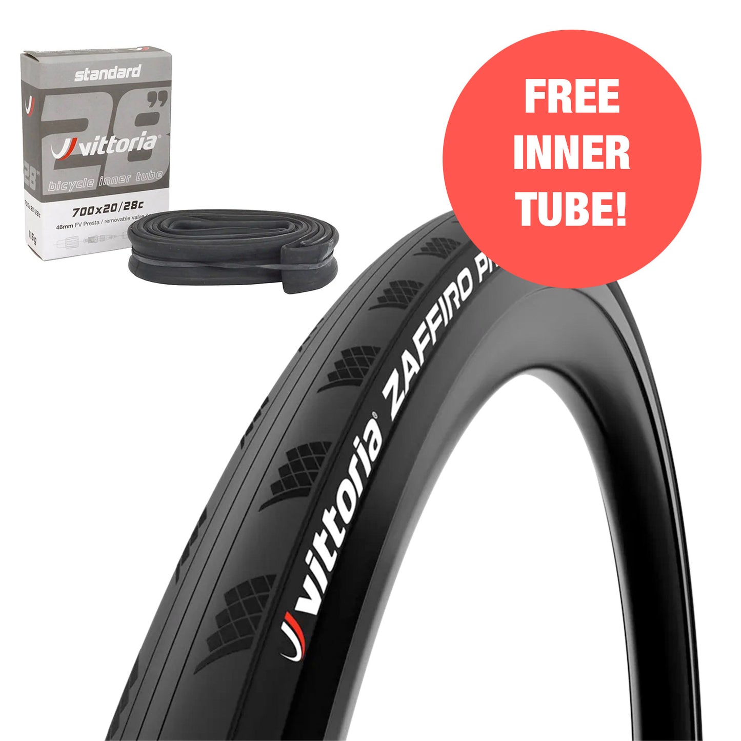 Vittoria Zaffiro Pro + FREE Inner Tube 700X25mm, Black